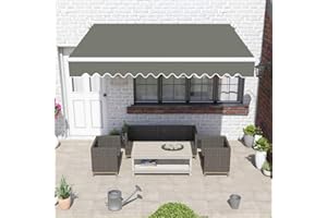 Green bay Grey DIY Manual Patio Awning, Retractable Gazebo Outdoor Canopy, Garden Sun Shade - 3m x 2.5m