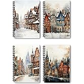 Giftkonsept Rustik Kış Şehirleri Tasarımlı Spiralli Defter Seti, 4'l&uuml; Paket, 100 Sayfa, Karton Kapaklı (A4, &Ccedil;izgisiz)