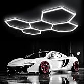 GAORUTO Hexagon LED Garage Ceiling Light, 192W 6500K Honeycomb Grids Linkable Shop Lights For Warehouse Workshop Gym Basement