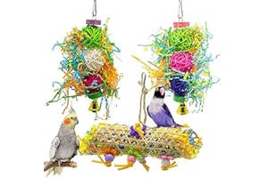 DTnewsun Bird Chewing Toys Foraging Shredder Toy Parrot Cage Shredder Toy Bird Loofah Toys Foraging Hanging Toy for Cockatiel Conure African Grey Parrot (Bird toy) (Bird toy)