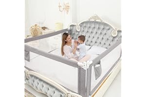 ZEHNHASE Barrière de Lit Portable Bébé - 80" Très grand Rails de lit pour tout petits pour matelas jumeaux, double, pleine grandeur Queen & King(gris, 1 côté) (Gris, 180CM)