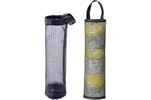 JIAMAOHUA 2 Pieces Plastic Bag Holder,Breathable Mesh Hanging Grocery Bag Holder Carrier Garbage Trash Bag Foldable Mesh Hanging Storage Bag Dispenser Plastic Bag Dispenser for Kitchen Travelling Supplies