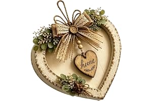 Hjärtformad höstkrans med burlap båge | Heart Wall Decor stressed | Rustic bondgård väggdekor med hemskylt för kök entré främre dörr täckt veranda hem vardagsrum