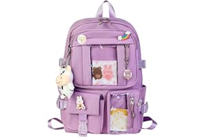 HORHEAR Sac à dos Kawaii pour L'école, Sac à dos Mignon avec Accessoires Kawaii, Broche et Pendentif,Animal en Peluche