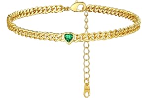 FindChic Damen Fußkette mit Mondstein aus Hochwertig plattiertes 22 Karat Gold Figaro Ankle Chain