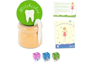 ZWEN MILCHZAHNDOSE Holz Schraubverschluss, Pinzette & Zahnfee-Brief + E-BOOK I Milchzahnbox für Mädchen & Jungen (Grün)