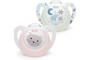 NUK Star Night chupete | 0-6 meses | Calma al 99 % de los bebés | Chupetes de silicona sin BPA | Brilla en la oscuridad para encontrarlo por la noche | Incluye funda | Rosa | 2 unidades
