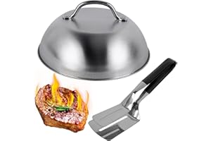 EBIEFLY 9” Melting Dome, Basting Cover for Griddle Cooking Basting Dome, Basting Cover for Enhanced Flavor and Steaming Vegetables + 9.7" Spatula Steak Grill Tongs for Flipping Barbecue