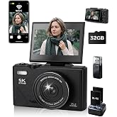 5K 75MP Photo Camera with WLAN, Digital Camera with 18X Digital Zoom | Flip Screen 3" 180&deg;, Autofocus, 2 Batteries 1150mAh, C