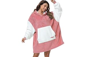 Argstar Übergroße Hoodie decke, tragbare Decken Hoodie, leichte Kapuzendecke, kuschelige Samt-Decke,warmes Hoodie mit Tasche und elastischen Ärmeln für Erwachsene Damen und Herren Rosa