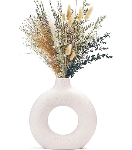 2 Vasi In Ceramica Bianca Per Fiori Secchi - Decorazione Boho Per Casa, Salotto O Cucina - Foto 2