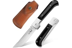 Golden Bird Coltello pieghevole, tascabile affilato, Outdoor da caccia in acciaio inox 440C, sopravvivenza, Bushcraft, da cintura con fondina in pelle, 58HRC