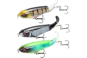 GENERIC 3PCS Whopper Popper Topwater Fishing Lure Artificial Hard Bait 3D Eyes Plopper With Soft Rotating Tail Fishing Tackle