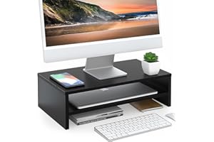 FITUEYES Supporto Monitor Supporto per Monitor in Legno a 2 Strati L42,5xW23,5xH14cm (Nero) DT204201WB