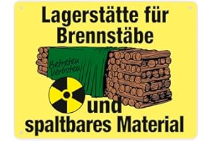 Lagerstätte für Brennstäbe - Brennholzlager Metallschild XL in 21x28 cm in Gelb für Menschen die Holz für den eigenen Ofen lagern und Witze über AKW lustig finden Atomkraftlager