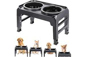 FRETONBA Erhöhte Hundenäpfe, mit Langsamfütterer Hundenäpfe&Auslaufsicher Wassernapf, Faltbarer und Rutschfester Fressnapf Hund, 4 Höhenverstellbar Futternapf für Große Mittelgroße Kleine Hunde