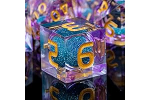 ARUOHHA Liquid Core DND Dice Set, 7pcs Resin Sharp Edged Dice for Dungeons and Dragons, Handmade RPG Dice, Purple Polyhedral D&D Dice, Role Playing Dice Set D20 D12 D10 D8 D6 D4 with Gift Box