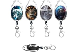 Ulife Mall 4 Stück Personalisiert Versenkbare Karabiner Schlüsselkette, Ausziehbar Ausweishalter Lustiges Modemuster Schlüsselhalter Schlüsselring mit Extra Starker Feder für Key (Stil 1)