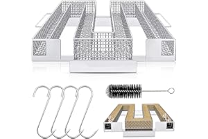 HBSFBH Edelstahl Rauchgenerator, Food Räucherofen, Kaltrauchgenerator, Edelstahl Räucherzubehör, mit 4 Fleischhaken + 1 Reinigungsbürste, Kaltrauchgenerator Grill, für Kugelgrill, BBQ, Räucherofen