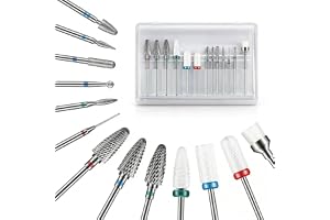 Depvko Set med 13 st nagelborrkronor, professionella E-fil-borrbits, 3 st i volframkarbid, 3 st i keramik, 6 st nagelbandsavlägsnande säkerhetsbits, 1 st borste, 3/32 tum, verktygsskit för manikyr