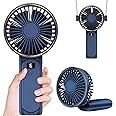 Portable Hand Fan, Mini Rechargeable Small Fan, 4000mAh Long-Lasting Battery Fan, 180° Foldable Table Fan, 6-Speed Quiet Fan with LCD Display, Lanyard Neck Fan for Travel, Makeup, Office, Home (Blue)