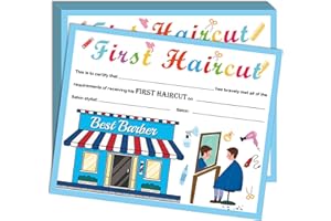 Remerabel 25Pcs First Haircut Certificate 8 x 10inch Boy Girl Kids Baby Boy Girl Milestone Marker Award of Hair Cutting Keepsake Certificate of Recognition