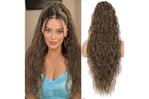 PORSMEER 76 cm Marrone Coda Capelli Extension con Coulisse Lunga Ondulati Ricci Posticci Sintetici Ondulati Coda Cavallo Extension Posticci Extension Capelli per le Donna