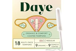 Daye Mixed Pack Tampons with Sugarcane Applicator, 9 Organic + 9 CBD, No-Shed Sleeve, Ocean-Safe Flushable Wrapper, 100% Organic Cotton, Regular Absorbency, 18 Count