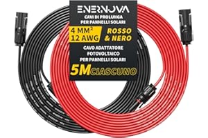 ENERNOVA Cavo Solare 4mm²/6mm², Cavo di Prolunga Solare, 1/2/3/5/8/10/12/15/18/20M, Cavo per Pannelli Solari con Impermeabilità IP67, per Pannelli Solari Fotovoltaico Montaggio(4mm² 5M)