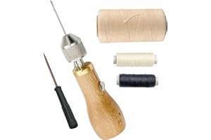 CO-LINK Profesional Speedy Stitcher Costura Awl Kit, Aguja de la Mano de Coser,L¨ªnea de Cera Tallada Hecha a Mano Herramientas de Cuero con 260 m 0,8 mm 150D Cuero Encerado Plano£¨Beige£©
