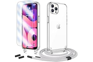 Anshow Handykette für iPhone 15 Pro Max Hülle mit Band + 2 Schutzfolie, Robust Necklace Extrem Stoßfest Handyhülle iPhone 15 Pro Max Case Transparent Schutzhülle zum Umhängeband Abnehmbar, Grau