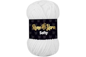 Rome Yarn Softy Velvet Yarn 100g - 120m | Super Chunky Bulky Chenille Soft Yarn for Knitting and Crochet Baby Blanket Amigurumi Plush Thick (901 White)