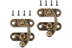 Piriuuo 2 Pcs Small Hasp Latch, Clasp Latch Antique Vintage Hook and Eye Latches Left Right Hook Lock Cabinet Latches with Mounting Screws for Jewelry Box Cabinet Toolbox Suitcase (Bronze)