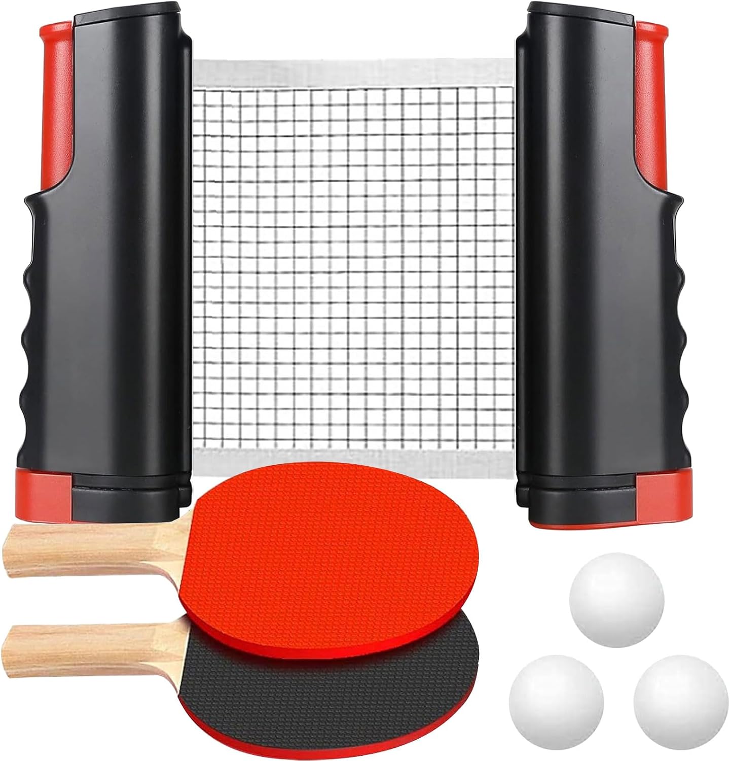 Persiiious Sets de Ping Pong, Juego de Tenis de Mesa Portátil, Set de Ping Pong Portátil, con 2 Raquetas de Ping Pong, 3 Bolas, 1 Red de Ping Pong Retráctil, 1 Bolsa de Almacenamiento