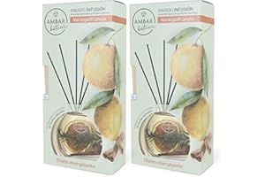 AMBAR PERFUMS Ambar Botanic Ambientador Mikado Infusión Naranja Canela con aceites esenciales y hierbas naturales. 0% Alcohol, 3 meses duración. (Pack 2 uds. x 75 ml)