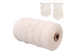 Gudotra Hilo Macrame 3mm x 300m Cuerda Macrame Beige 3mm de Algodón Cuerda Manualidades Decoración para Boda Navidad Jardín Hilo para Manualidades Colgante de Pared Cortina (Beige)