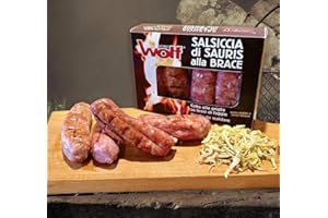 Wolf, Salsiccia di Sauris alla Brace, 4 pezzi, Affumicatura con Legno di Faggio, Carne di Suino Accuratamente Selezionata, Senza Glutine, Sottovuoto, 250 g (min. netto garantito)