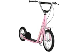 ‎HOMCOM HOMCOM Roller Kinderroller mit Luftreifen Handbremse, 16 Zoll Tretroller Höhenverstellbar Kickscooter für Jungen und Mädchen ab 5 Jahre Kickboard Cityroller Kinder Scooter