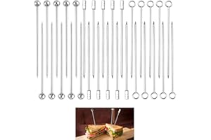 EIAIGKY 30 Piezas Palillos de Cóctel de Acero Inoxidable, Brochetas de Bebidas de Metal, Pinchos Reutilizables para Frutas, Palillos de Martini para Cócteles, Fiestas, BBQs y Eventos, 11 CM
