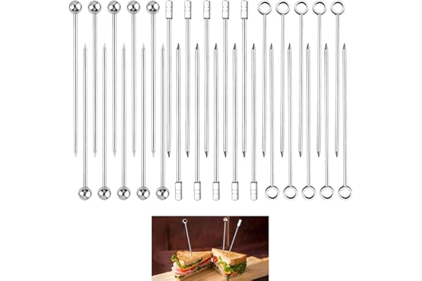 30 stycken cocktailspett, återanvändbara cocktailpinnar fruktspett, tandpetare av metall Martini spett skewers, för cocktailpartyn, grillsnacks, förrätter, hållbara miljövänliga