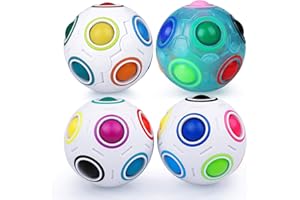 Coolzon Magic Rainbow Ball,4 Pack Speed Magic Cube Puzzle Ball Cube Brain Teasers Educational Toy For Kids & Adults, 3*White + 1*Blue