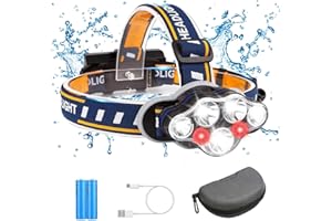 Yiyicas 7 LED Stirnlampe mit Batterien, wasserdichter Kopflampe USB Stirnlampe wiederaufladbar,18000 Lumen 8 Modi Kopflampe mit Rot weiß Warnlicht für Outdoor Camping Wandern Arbeiten