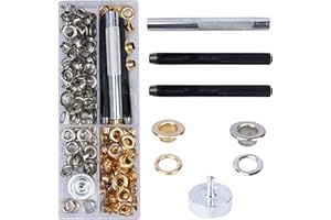 Luabue 120 Sets Grommets Tool Kit 6mm Eyelet Punch Kit Metal Grommets Eyelets Silver Grommet Setting Tool Gold Eyelet for Fabric Canvas Leather Craft DIY and Decor(Gold/Silver)