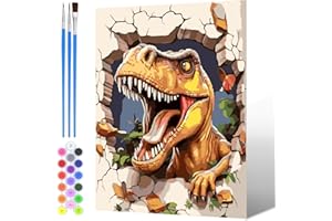NAIMOER Dinosaurier Malen Nach Zahlen Erwachsene, Malen Nach Zahlen Tiere für Kinder mit Pinseln Pigment für Anfänger Jungen Mädchen Geschenk Wohndekoration 30x40cm