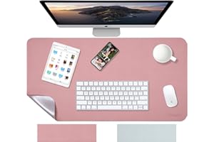 Weelth Wielofunkcyjna dwustronna podkładka na biurko, 80 cm x 40 cm, sztuczna skóra, ultra cienka, wodoszczelna, podkładka pod mysz do biura/domu (800 x 400 mm, różowy/srebrny)