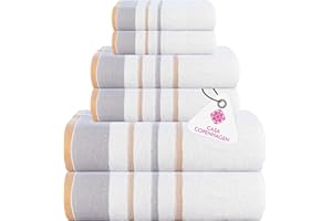 CASA COPENHAGEN White Bay, 600gsm, Kolor biały z szarą i beżową obwódką, zestaw 6 sztuk, 2 kąpiele, 2 ręce, 2 myjki, ręcznik z egipskiej bawełny do hotelowej kuchni spa