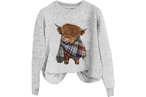 GENERIC Ladies Sweatshirts Without Hood UK,Ladies Knitted Pullover Sweatshirt Cow Prints Long Sleeve Sweater Casual Warm Fall Tunic Tops Fashion Clothes Oversize Going Out Holiday Vacation