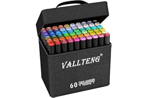 Vallteng 60 Colori Marcatori Disegno Pennarello,Double Ended Fine Colour art Sketch Pennarelli Doppia Punta Graphic Marker per Pittura (60 Marqueurs)
