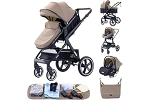 GLOKID Kinderwagen 3 in 16,Reisesysteme, Babywanne Buggy,Voll-Gummireifen,Mit Einem Klick Zusammenklappbarer, Rain cover Mosquito net, Mummy Bag