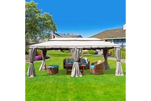 Yellowshop - Gazebo in alluminio da Giardino con zanzariere e Teli antipioggia richiudibili Beige - Fortaleza (Mt 6x3)